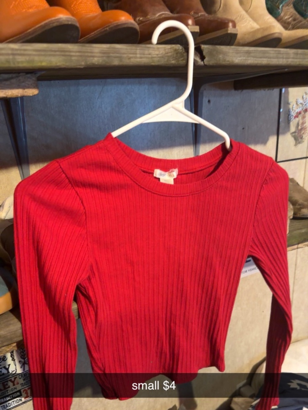 Red Ribbed Long Sleeve Crop Top